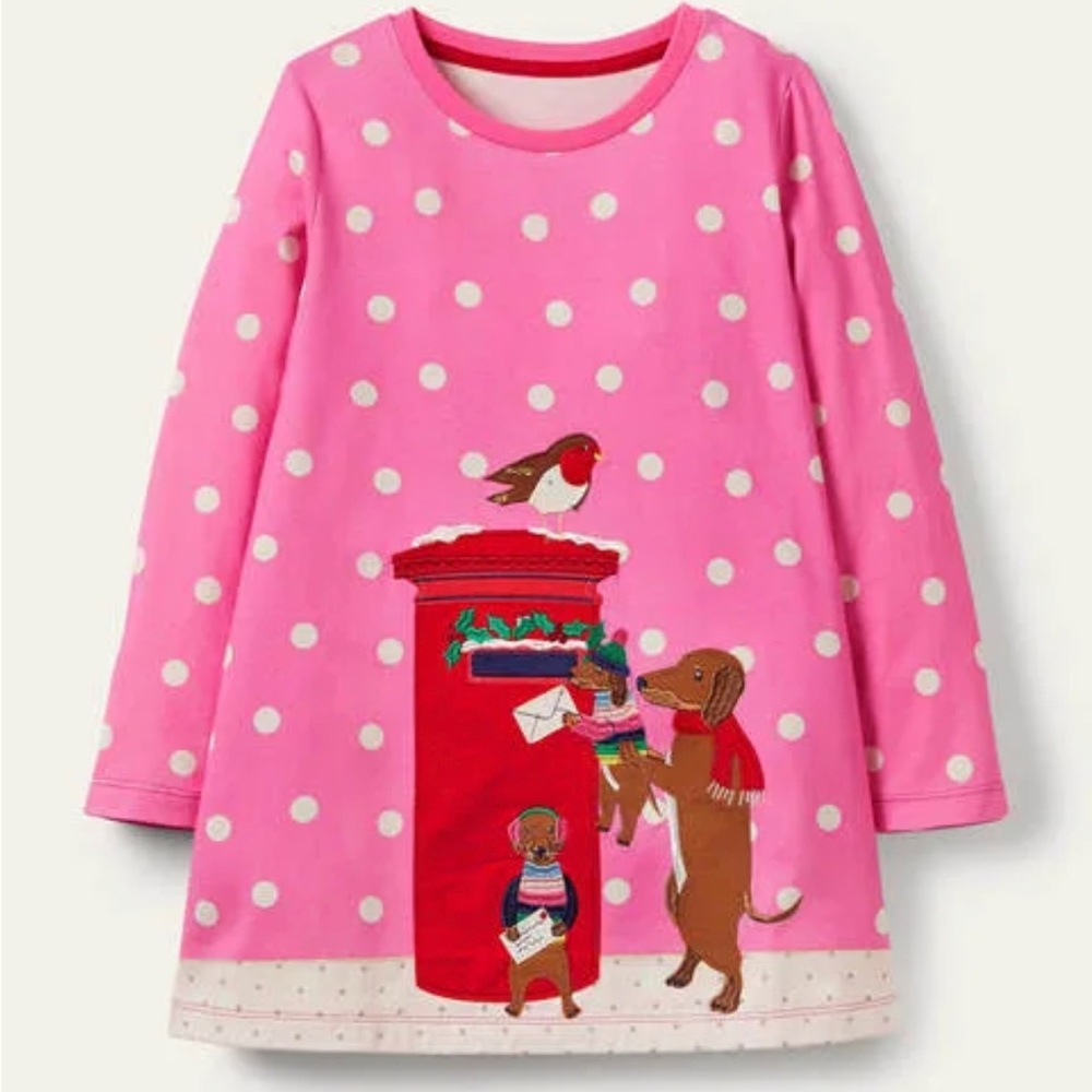 New Boden Pink Christmas Appliqué Tunic, 8-9